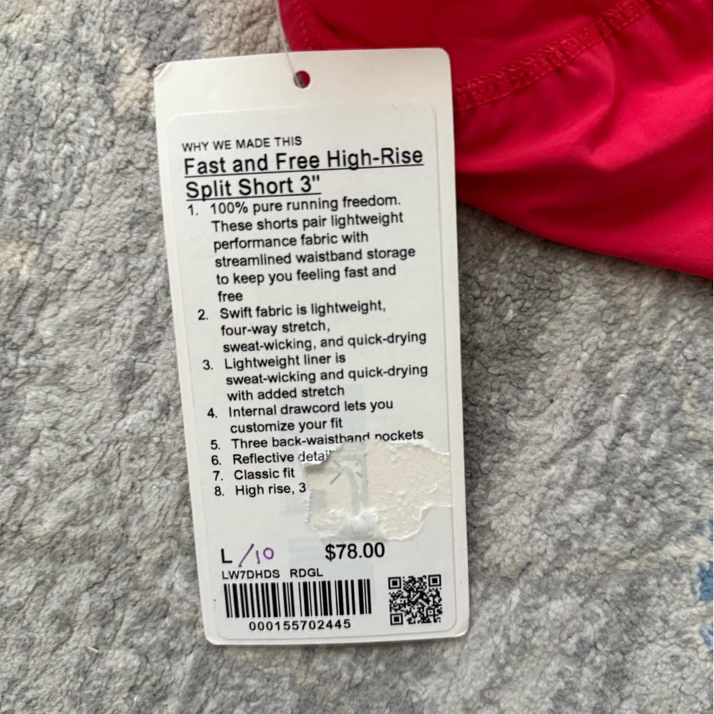 Lululemon Fast and Free High-Rise Classic-Fit Split Short 3" Red Glow (NWT) - Picture 9 of 9